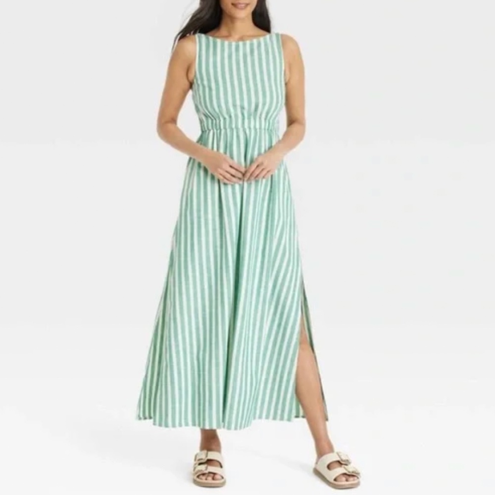 Universal Thread Green and White Striped Maxi Dress